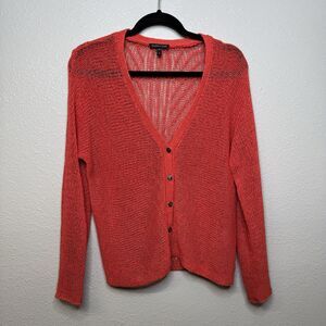 Eileen Fisher Knit Light Weight Cardigan Cotton Orange Size Medium